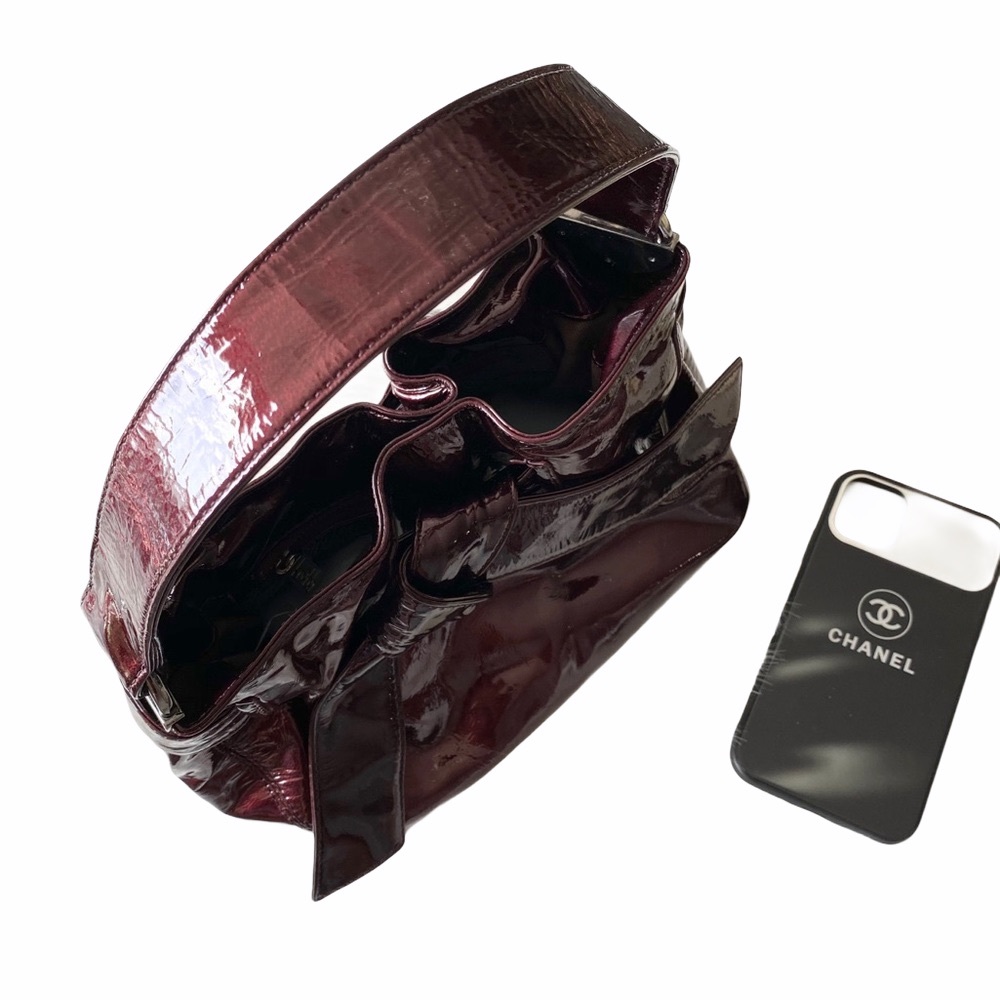Kooba ❁ Bonnie Patent Leather Mini Bow Top Handle Handbag Bag ❁ Purple Merlot ❁ - Picture 4 of 17